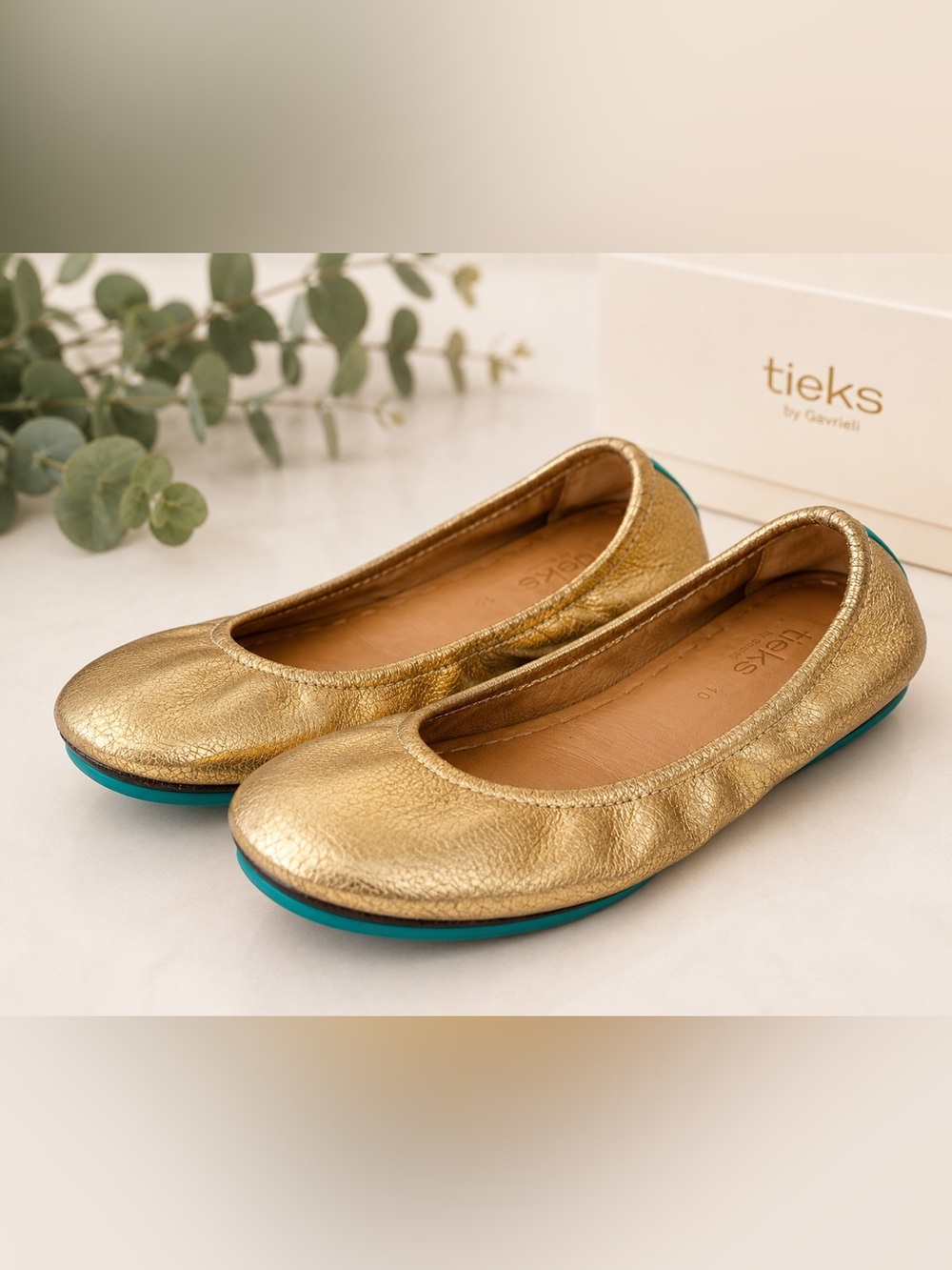 Tieks Metallic Gold Leather Ballet Flats | Size 10 quiet luxury old money
